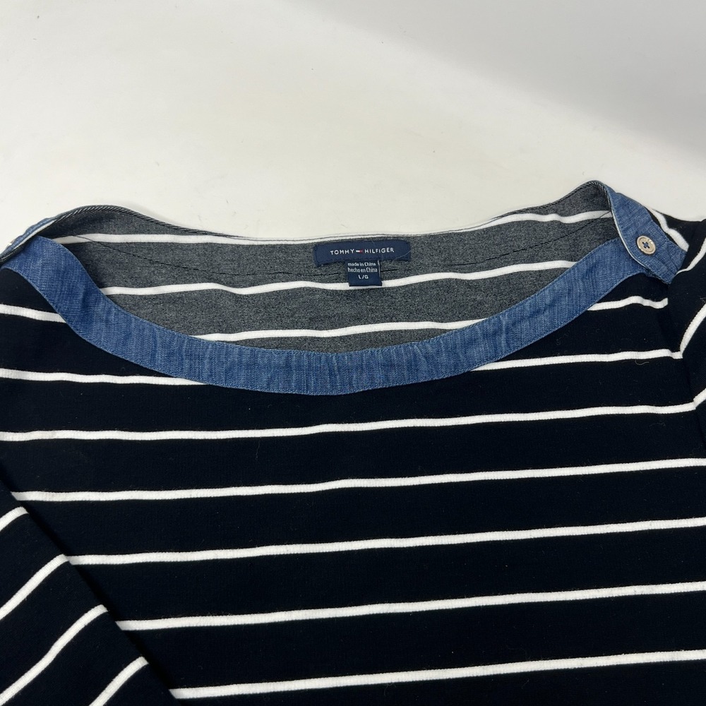Tommy Hilfiger Womens Large Black‎ White Stripe Boat Neck Nautical Shirt Dress - Picture 5 of 13